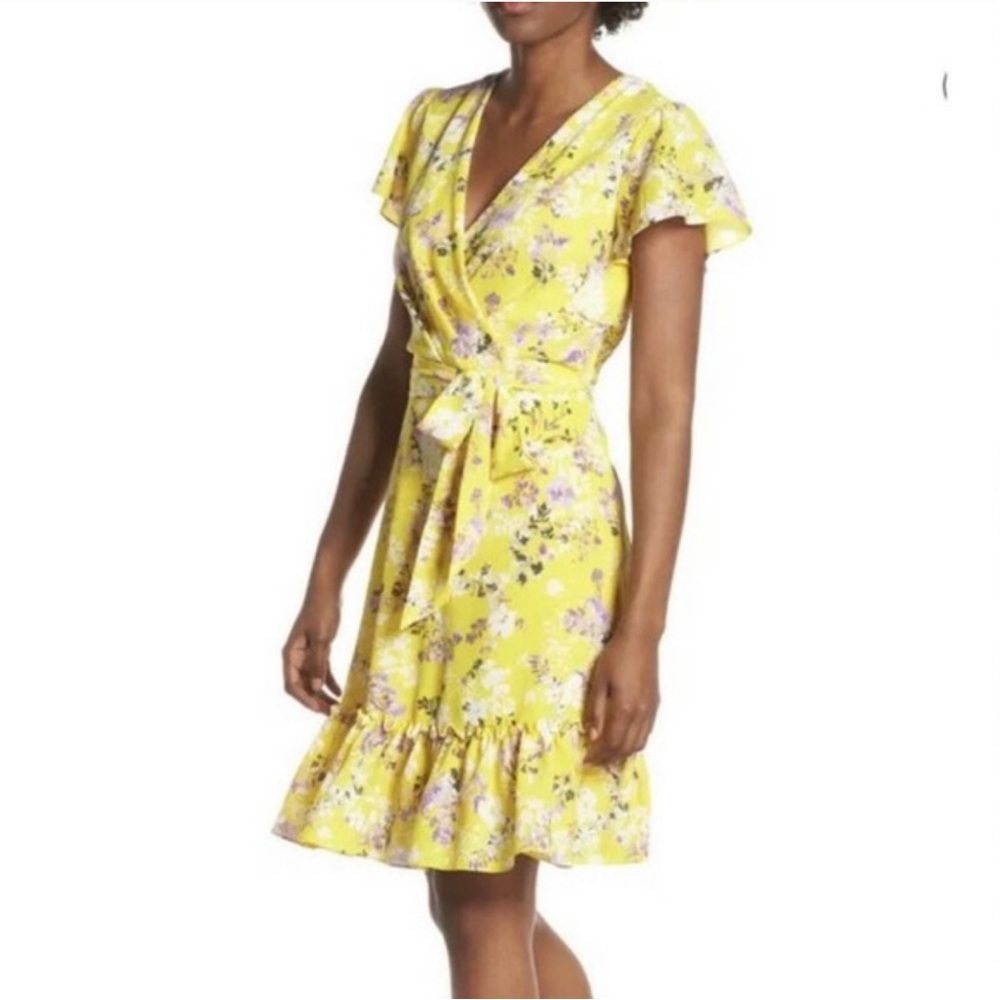Julia Jordan floral yellow wrap dress size 2
